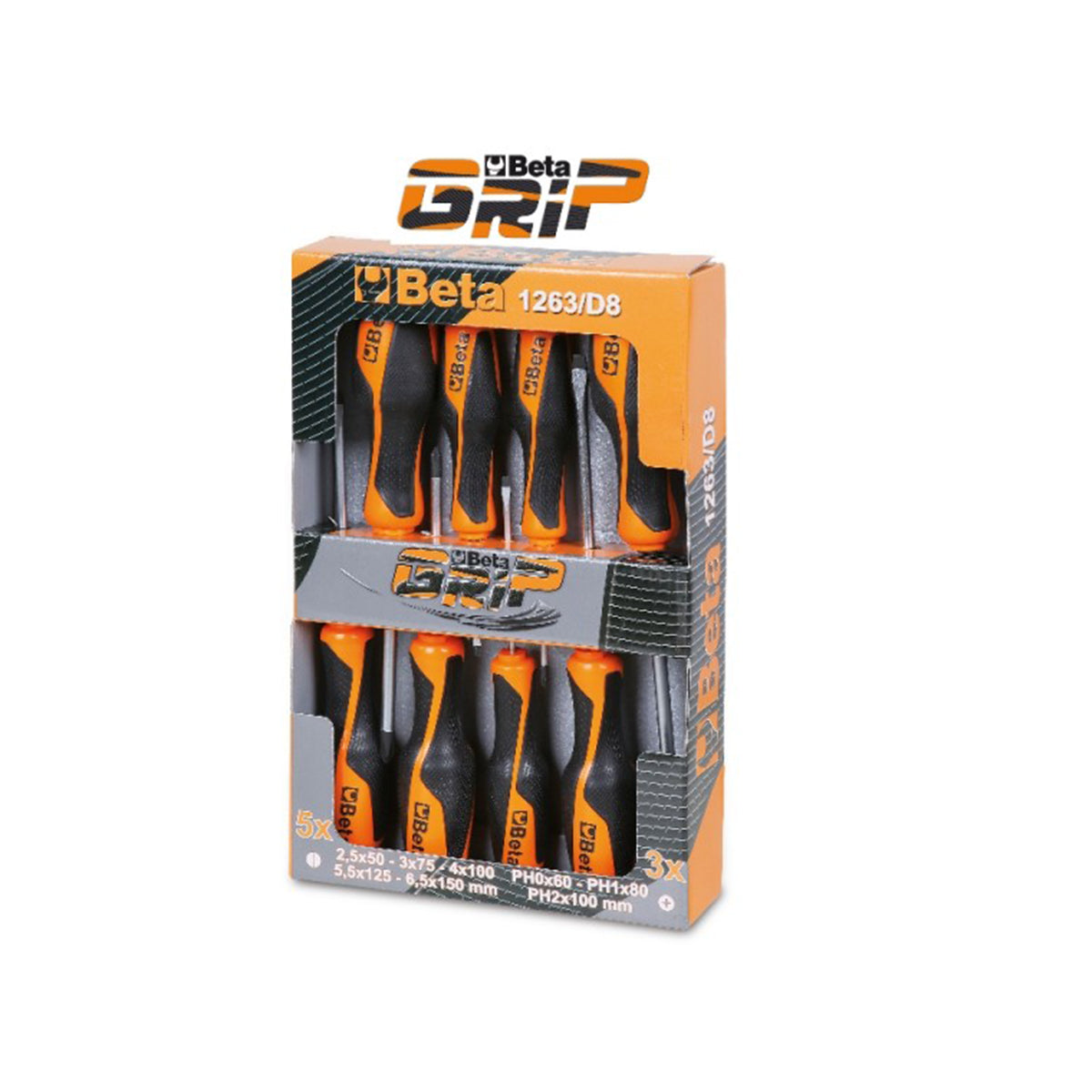 Set of 8 screwdrivers, 5 with flat blades and 3 Phillips head - Beta