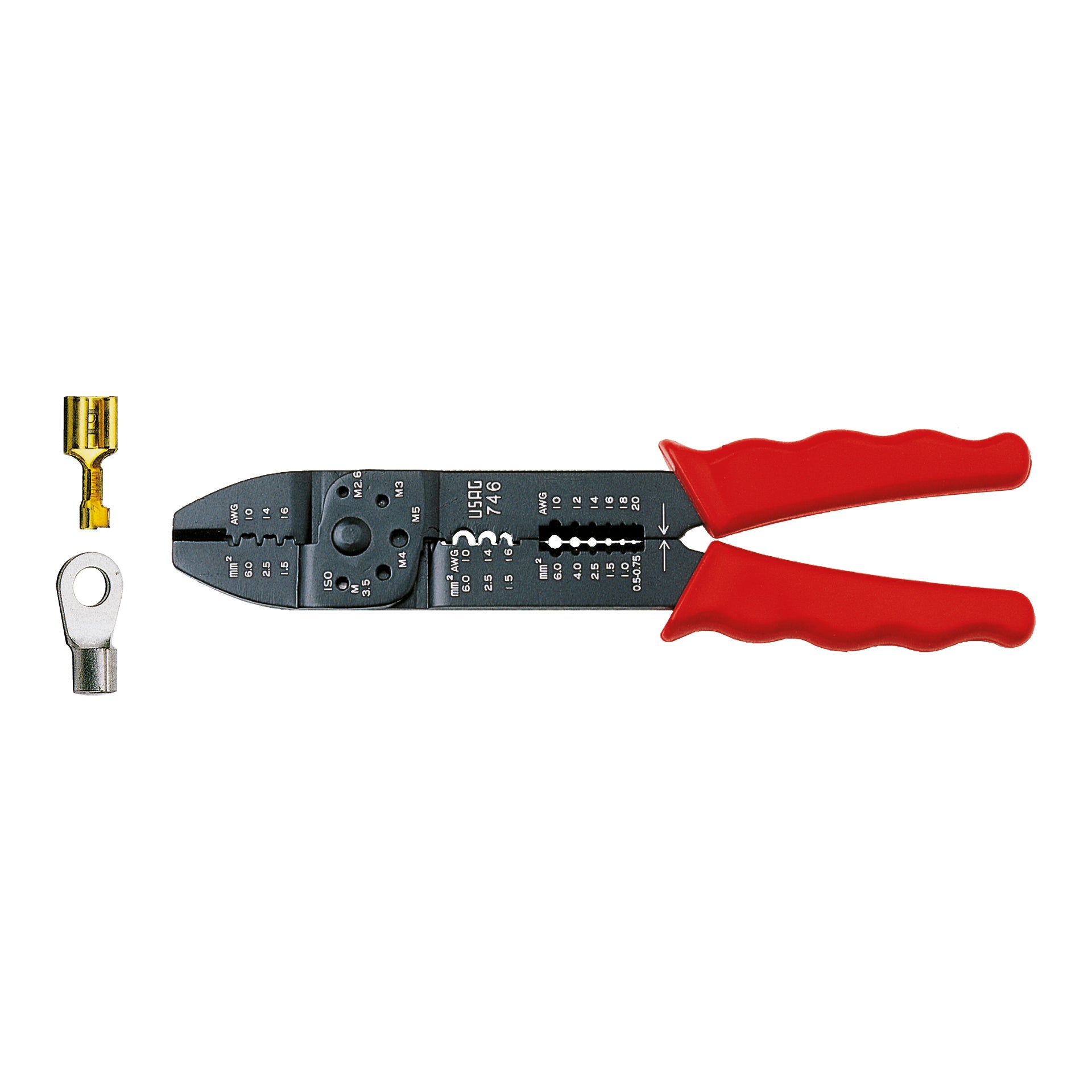 Crimping pliers for non-isulated L. 235mm 0,5÷1 1,5÷2,5 4÷6mm² - Usag 746