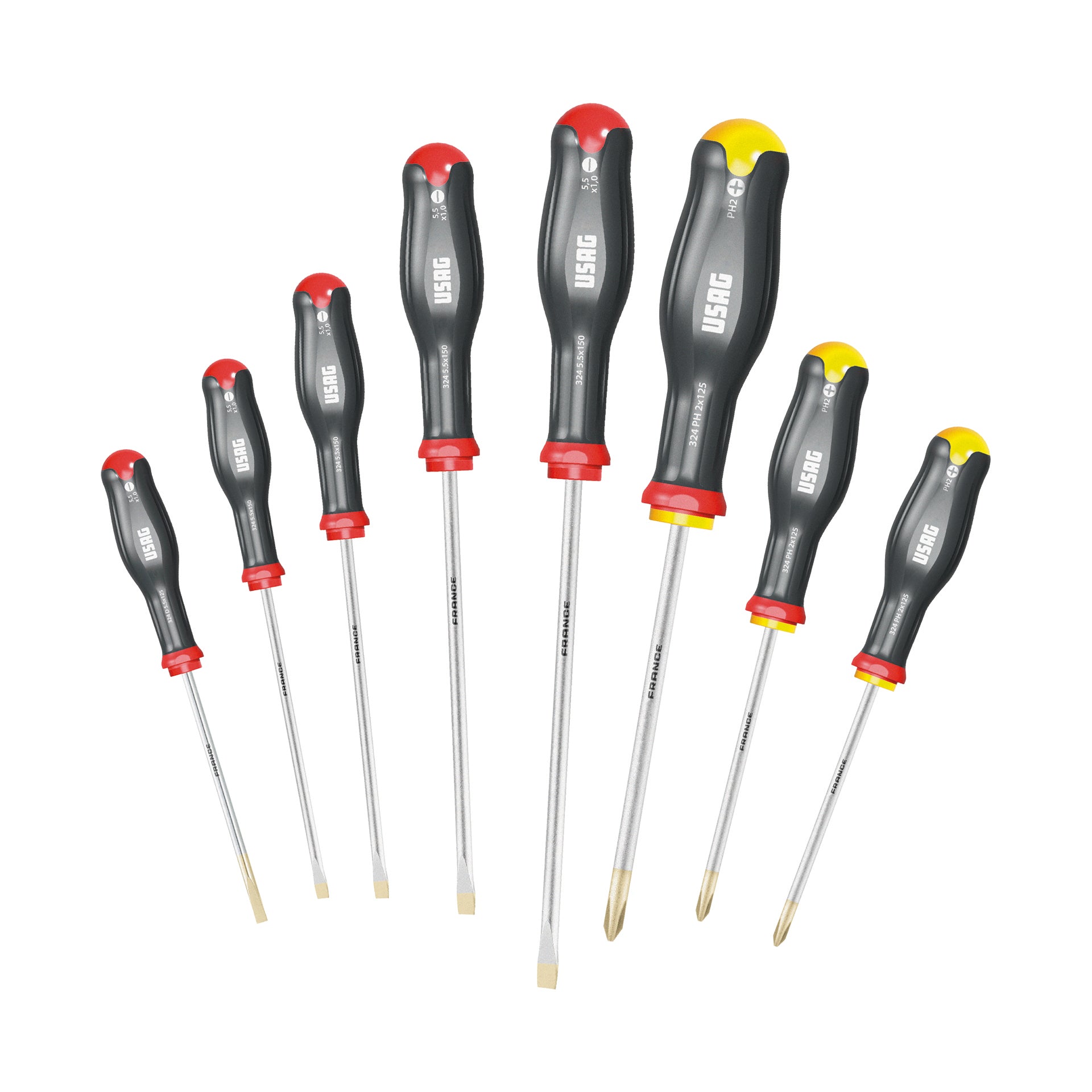 Set of 8 screwdrivers for slot-head and Phillips screws 640gr - Usag 324 SH8