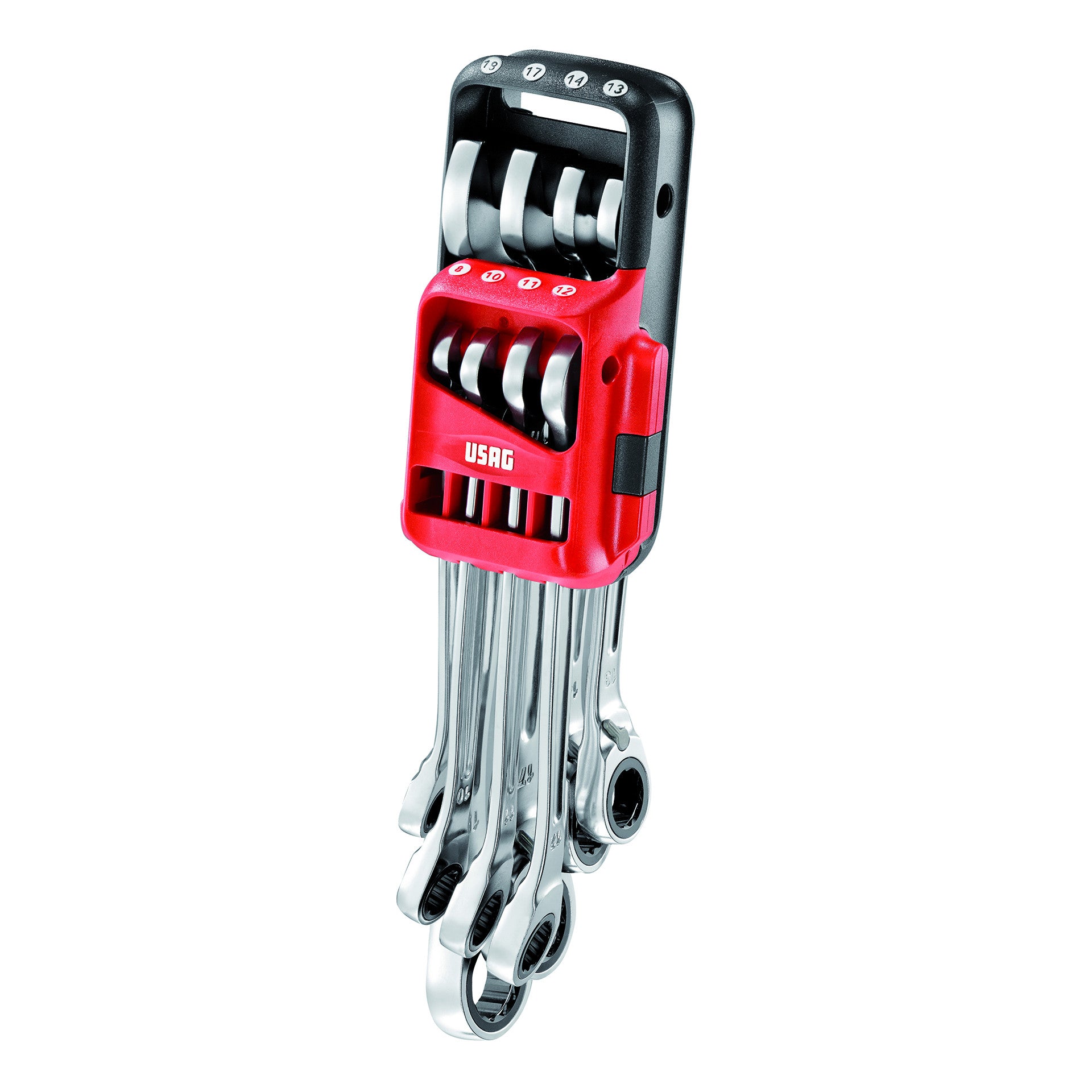 Set of 8 combination ratchet wrenches with retaining ring - Usag 285 KA/DS8