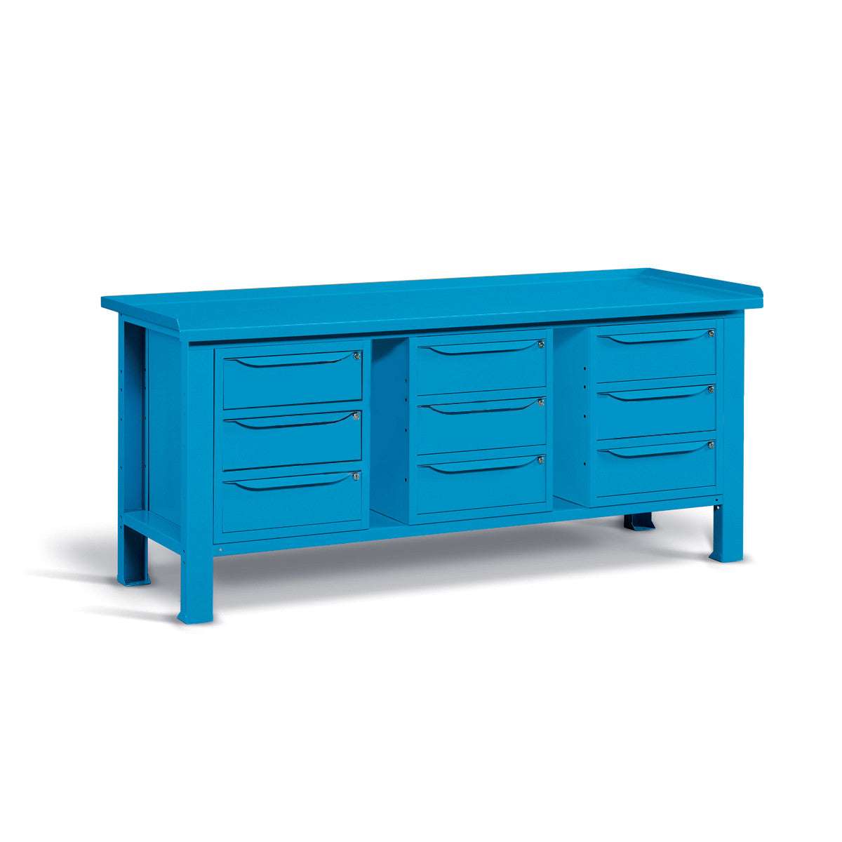 WORKSHOP WORKBENCH STEEL TOP 2007 x 705 x 855 H - 3 CABINETS 3 DRAWERS - FAMI - BLUE