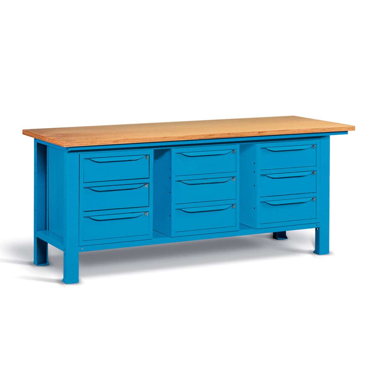 WORKSHOP WORKBENCH WOODEN TOP 2000 X 750 X 880 H - 3 CABINETS 3 DRAWERS - FAMI - BLUE