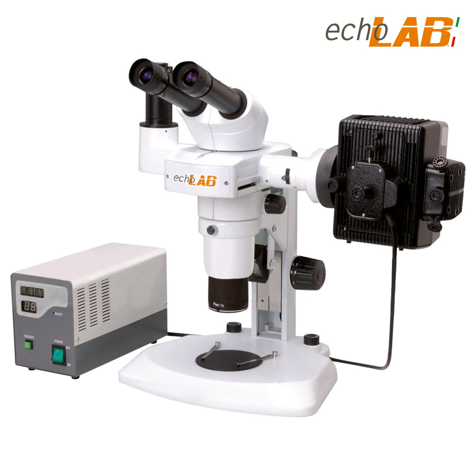 Fluorescence Continuous Zoom Stereo Microscope Continuous zoom by double hand wheel - echoLAB