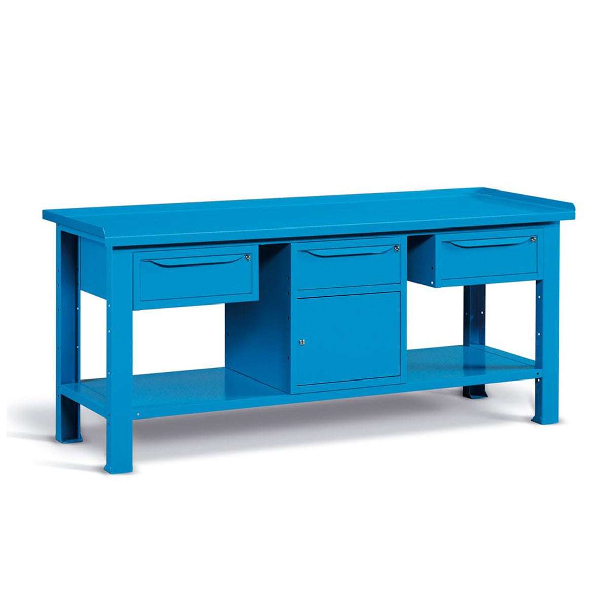 WORKSHOP WORKBENCH STEEL TOP 2007 x 705 x 855 H - 2 CABINETS 1 DRAWER + 1 CABINET 1 DRAWER AND 1 DOOR - FAMI - BLUE